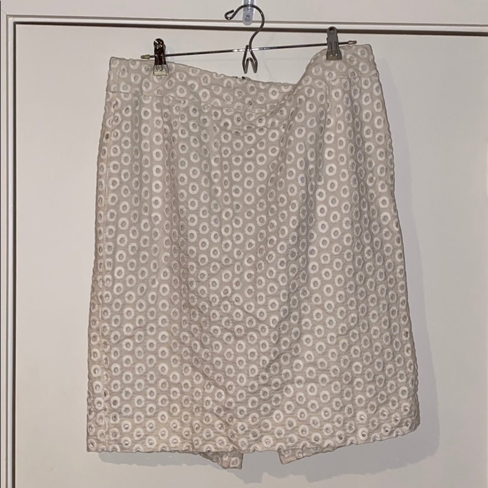 J. Crew White Embroidered Pencil Skirt